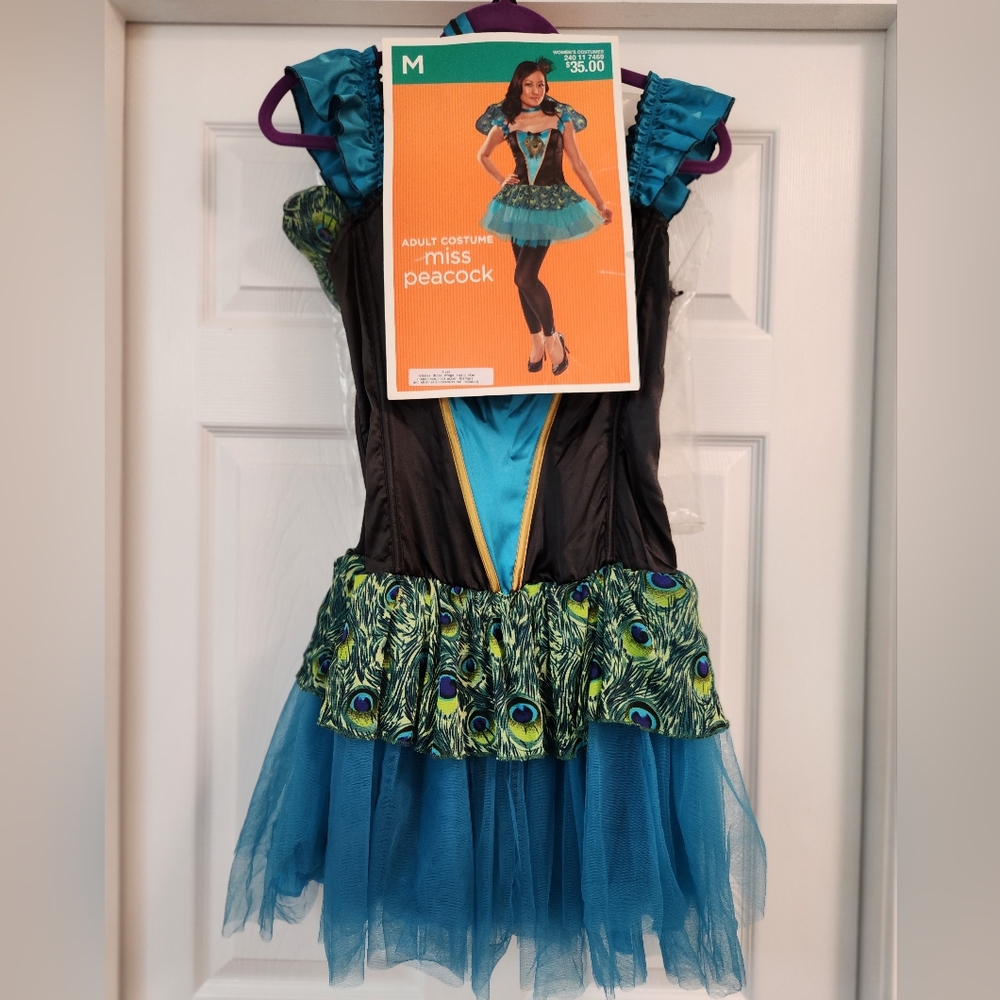 Women's Medium Peacock Halloween Costume (turquoise, green, black)